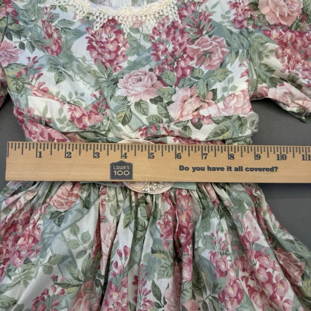 Bonnie Jean Girls Size 7 Floral Flowers Lace Multicolor Dress Puff Sleeves Bow